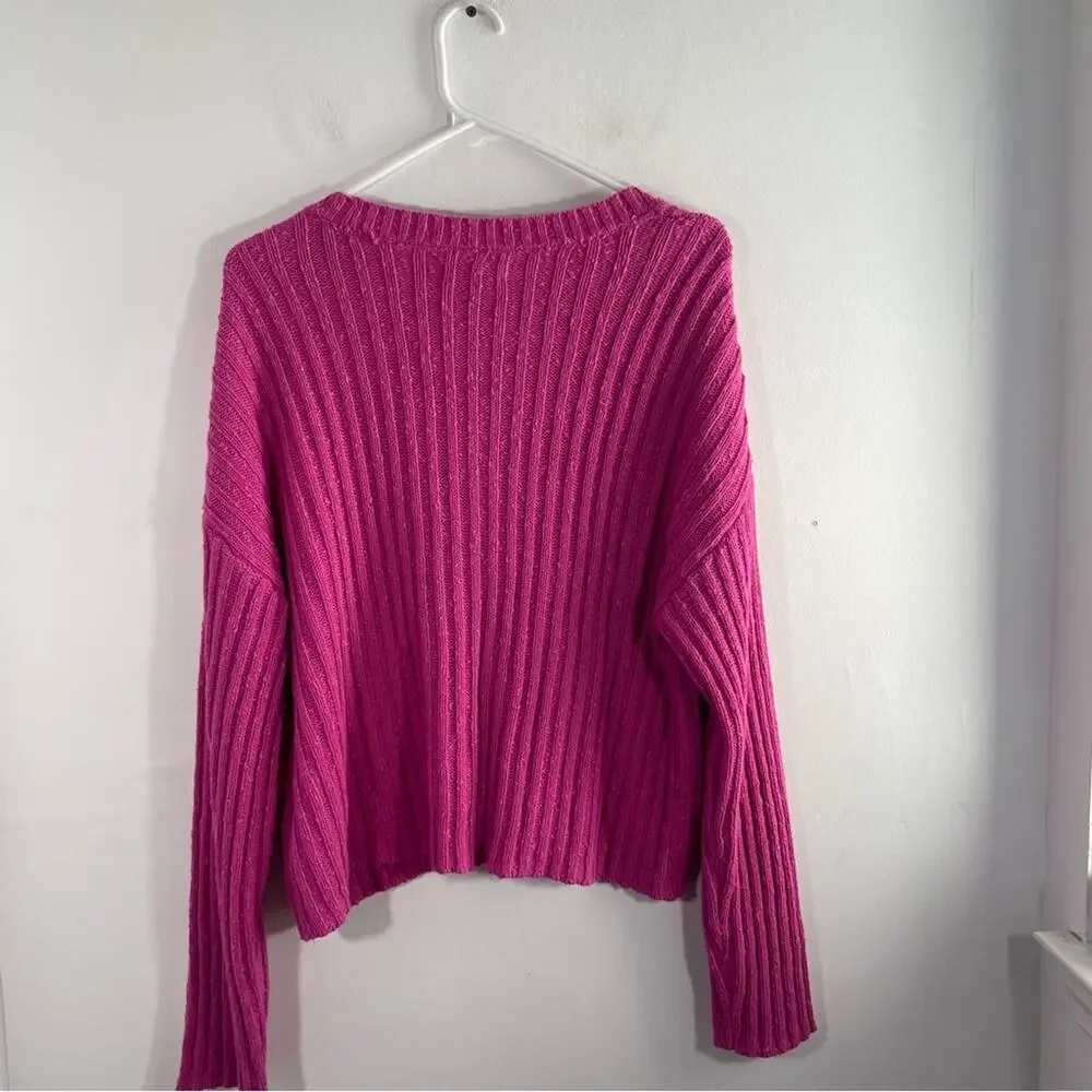 American Eagle Berry Pink Nubby Knit Button Front Sweater Cardigan Medium